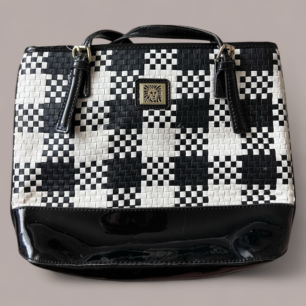 Anne Klein Patent Leather Black and White Checkered Handbag | *NWOT*